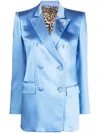 Philipp Plein Double-breasted Satin Blazer In Blue