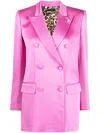 Philipp Plein Double-breasted Satin Blazer In Pink