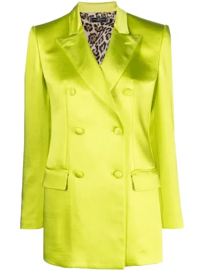 Philipp Plein Double-breasted Satin Blazer In Yellow