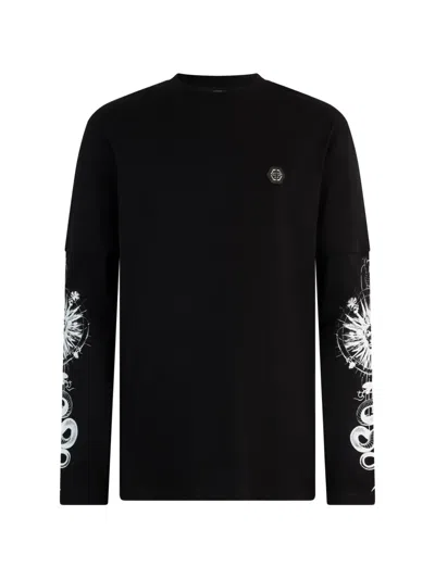 Philipp Plein Double-sleeve Logo-detail T-shirt In Black