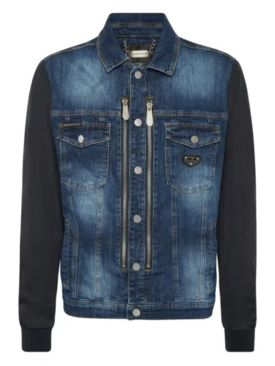 Philipp Plein Double-zip Denim Jacket In Blue