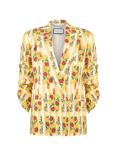 Philipp Plein Double-breasted Blazer In Yellow