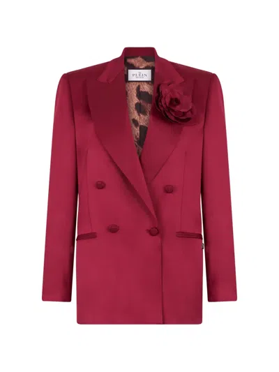 Philipp Plein 플로럴 아플리케 더블 브레스티드 블레이저 In Red