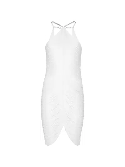 Philipp Plein Draped Fringe Mini Dress In White