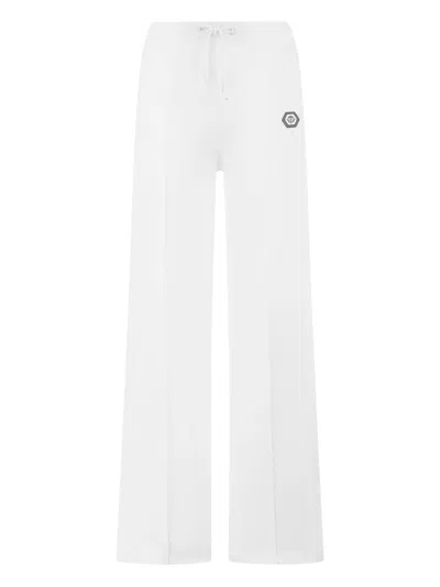 Philipp Plein Drawstring Appliqué Trousers In White