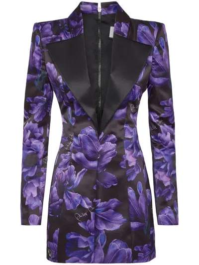 Philipp Plein Duchesse Floral-print Minidress In Black