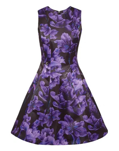 Philipp Plein Duchesse Midi Dress Flowers In Black