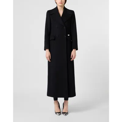 Philipp Plein Duke Long Coat Baroque Skull Women In Black