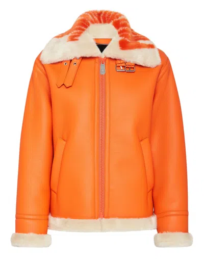 Philipp Plein Eco Fur Aviator Coat  Tm In Orange