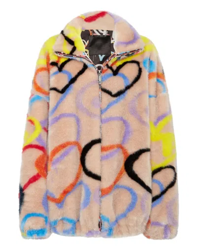 Philipp Plein Eco Fur Jacket Heart In Multi