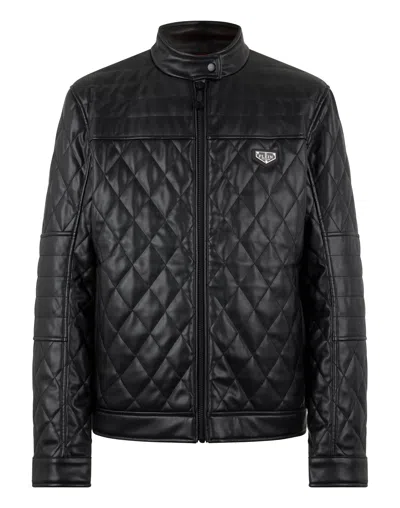 Philipp Plein Eco Leather Padded Jacket In Black