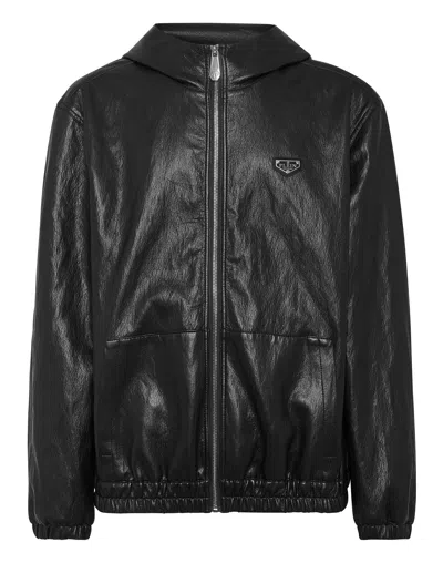 Philipp Plein Eco Leather Windbreaker In Black