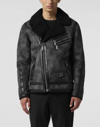 Philipp Plein Eco Shearling Jacket Men In Black