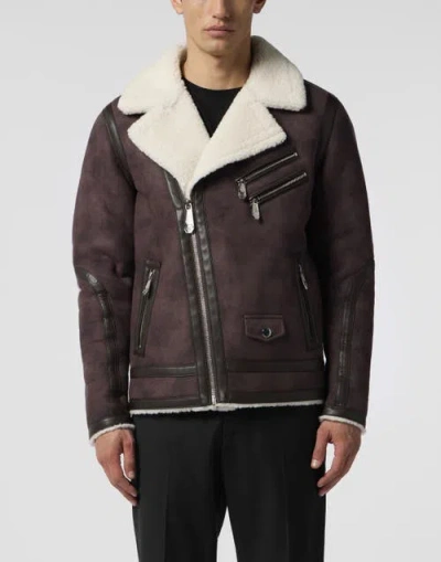 Philipp Plein Eco Shearling Jacket Men In Brown