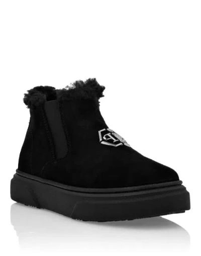 Philipp Plein Kids'  Eco Shearling Suede Anckle Boots Girl In Black