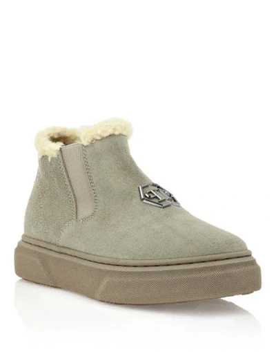 Philipp Plein Kids'  Eco Shearling Suede Anckle Boots Girl In Green