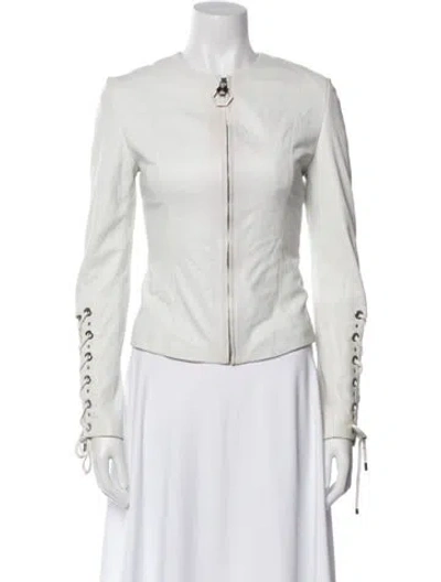 Pre-owned Philipp Plein Eel Skin Biker Jacket In White