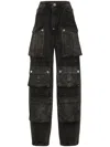 Philipp Plein Denim Oversize Cargo Trousers In Black