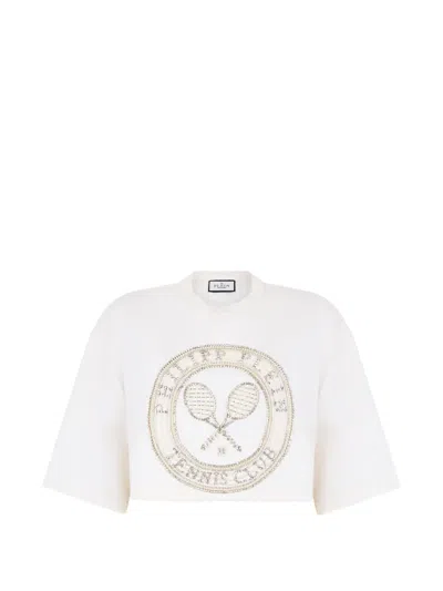 Philipp Plein Embellished Cropped T-shirt In Animal Print