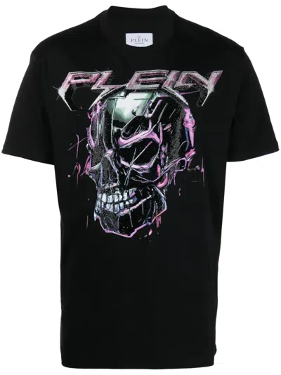 Philipp Plein Embellished-logo Detail T-shirt In Black