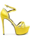 Philipp Plein Embellished Satin Platform Sandals In Yellow
