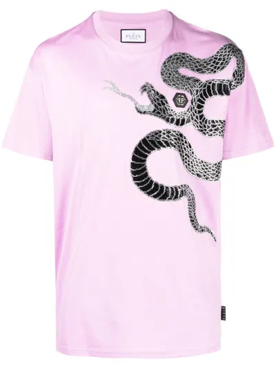 Philipp Plein Embellished Snake-print T-shirt In Neutrals