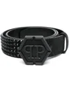 Philipp Plein Embossed-logo Buckle Belt In Black