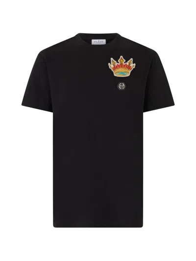 Philipp Plein Embroidered Crown Crystal T-shirt In Black