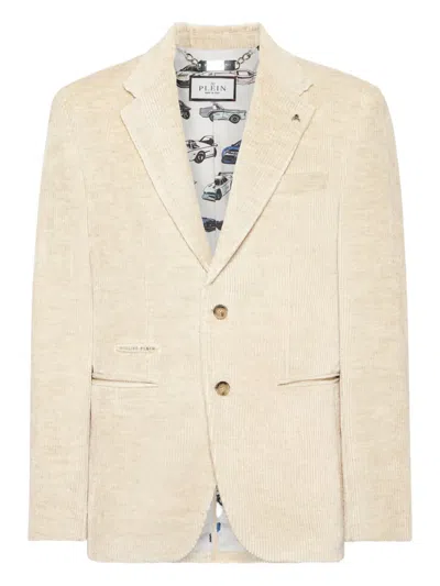 Philipp Plein Embroidered-detail Corduroy Blazer In Neutral