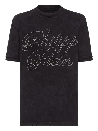 Philipp Plein Embroidered-logo Cotton T-shirt In Black