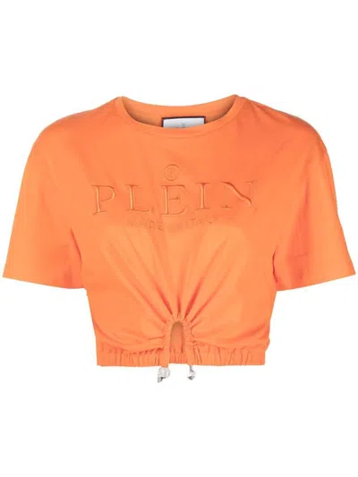 Philipp Plein Cropped-t-shirt Mit Stickerei In Orange