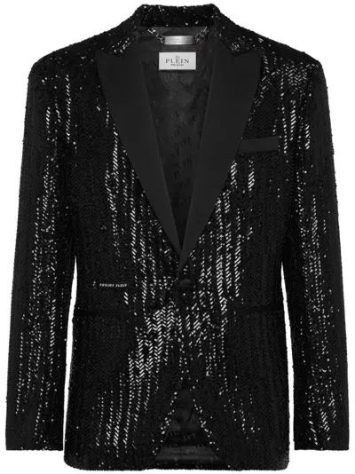 Philipp Plein Embroidered Lurex Blazer In Black