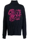 Philipp Plein Embroidered-skull Roll-neck Jumper In Blue