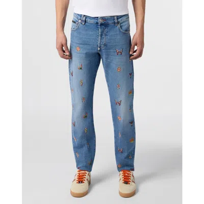 Philipp Plein Embroidered Super Straight Cut Jeans Men In Blue