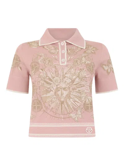 Philipp Plein Embroidery Butterfly Tattoo Polo Shirt In Pink