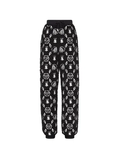 Philipp Plein Embroidery Monogram Track Pants In Black