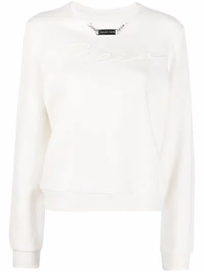 Philipp Plein Embroidery Signature Leisure Sweatshirt In Weiss