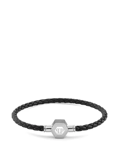 Philipp Plein Enigma Braided Bracelet In Black