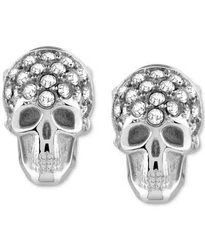 Philipp Plein Enigma Crystal Skull Stud Earrings In Stainless Steel