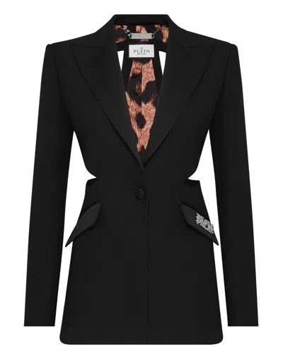 PHILIPP PLEIN ENVERS SATIN CUTTING FITTED BLAZER