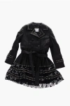 Philipp Plein Est.1978 Studded Leather Double Breasted Overcoat With Lace