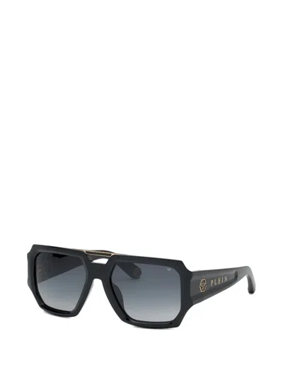 Philipp Plein Eyewear Brave Gold-tone Detailing Geometric Sunglasses In Black