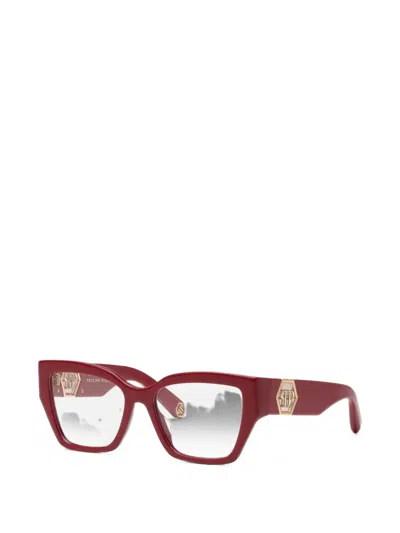 Philipp Plein Eyewear Logo-plaque Cat-eye Frame Glasses In Burgundy