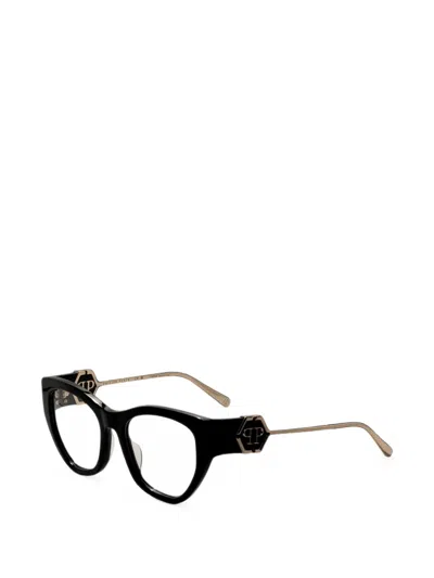 Philipp Plein Eyewear Logo-plaque Cat-eye Glasses In Black