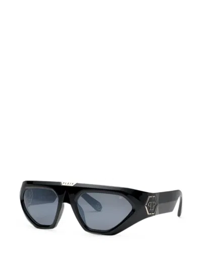Philipp Plein Eyewear Logo-plaque Geometric-frame Sunglasses In Black