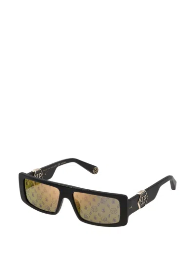 Philipp Plein Eyewear Logo-plaque Rectangle-frame Sunglasses In Black