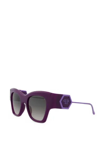 Philipp Plein Eyewear Logo-plaque Square-frame Sunglasses In Purple