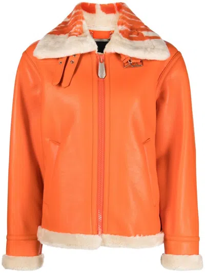 Philipp Plein Faux-leather Aviator Jacket In Orange