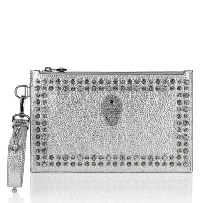 Philipp Plein Faux-leather Crystal Stud Clutch Bag In Neutral