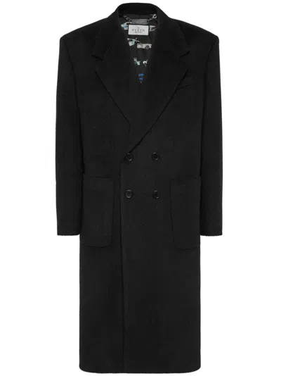 Philipp Plein Felted Coat In Black